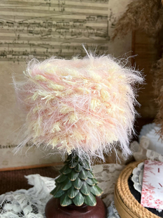 咿唔手混线-粉黄色系长毛仿貂钩针棒针编织毛线帽子包包手工diy