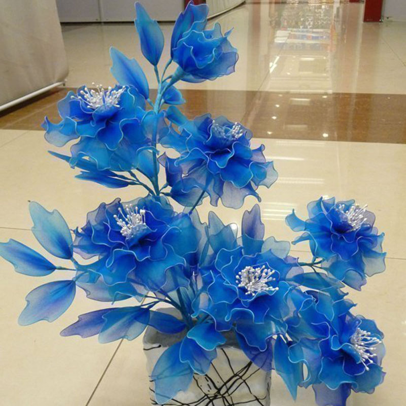 8朵牡丹花材料包 蓝白双色 丝网花材料包丝袜花套包 客厅摆饰