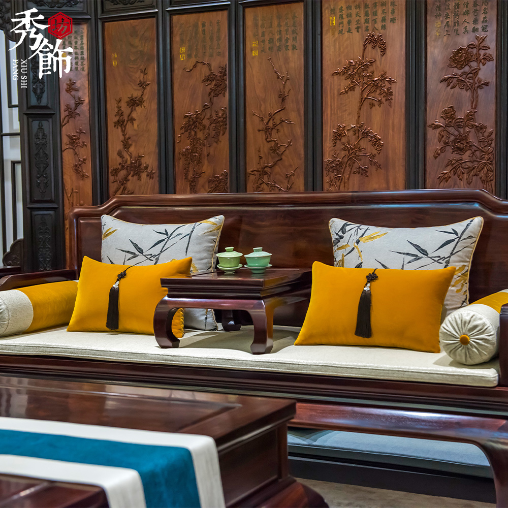 中式红木沙发坐垫定制中国风海绵垫乳胶座垫套实木家具罗汉床垫子