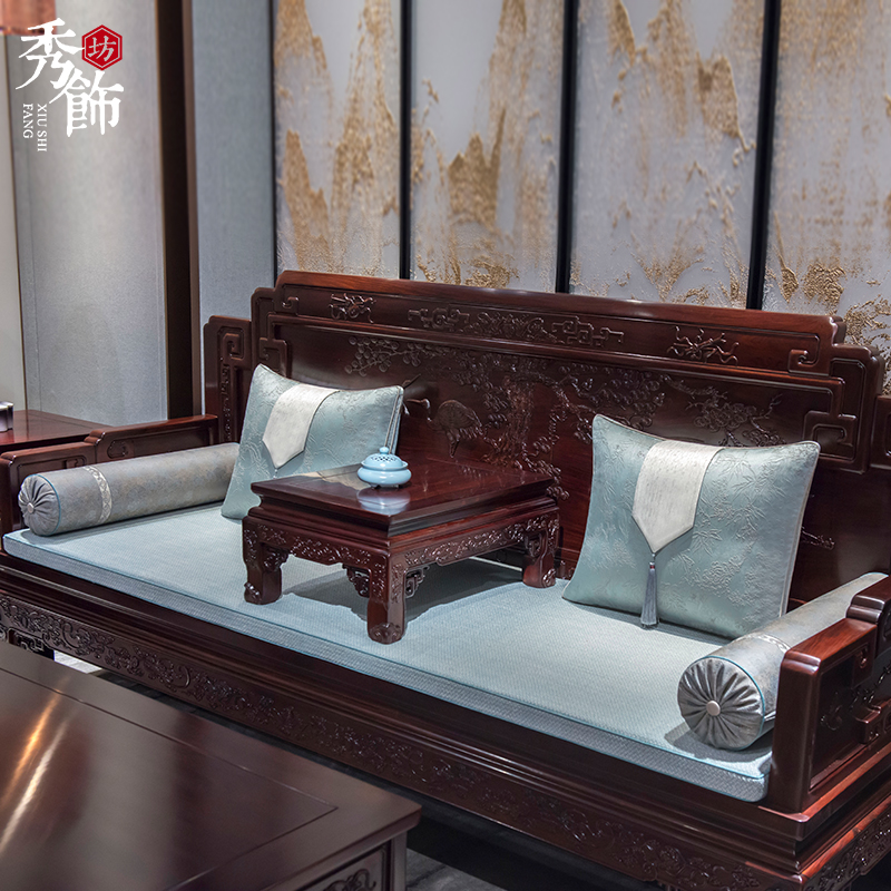 新中式红木沙发坐垫古典罗汉床垫子五件套扶手大靠垫软体靠包定制