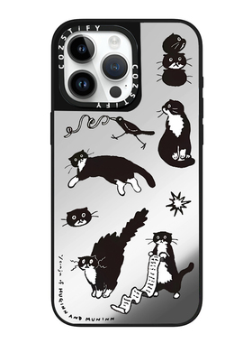 黑色猫咪适用cozstify手机壳苹果iPhone16promax手机壳15pro14磁吸13镜面12保护壳香港潮牌手机保护套苹果iPh