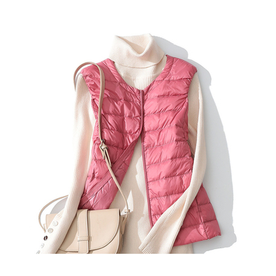 轻薄羽绒圆领马甲女无领背心