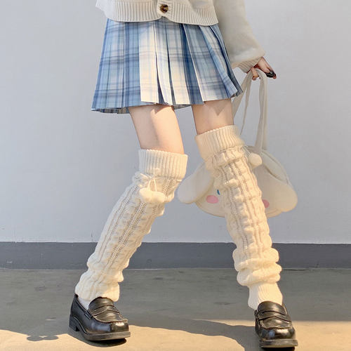 加长70cm袜套保暖针织长筒过膝袜jk秋冬白色毛球腿套Lolita堆堆袜