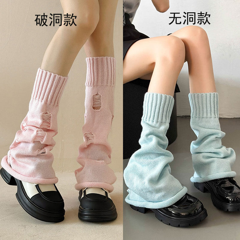 乞丐破洞袜套修饰腿型春夏款阔腿喇叭型腿套堆堆袜jk中筒小腿袜子图片
