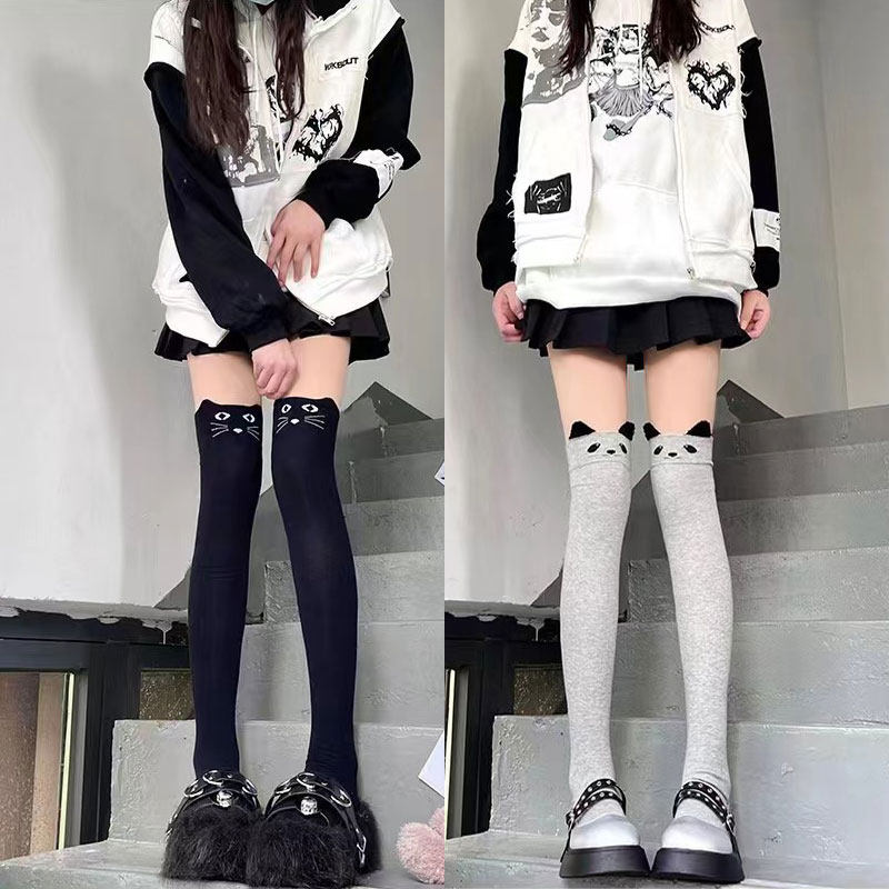 日系软萌少女卡通猫咪袜子可爱小熊长筒袜春秋过膝纯棉灰色高筒袜,女士内衣/男士内衣/家居服,长筒袜,淘宝优惠券,粉丝福利购,淘宝优惠卷
