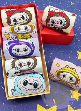 5双ins潮可爱卡通骷髅头Tycoco袜子LABUBU短袜女拉布布中短筒船袜