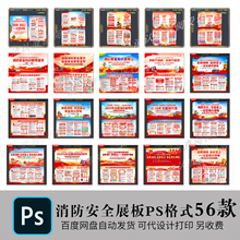 消防安全宣传栏展板安全生产防火知识常识宣传教育海报ps素材模板