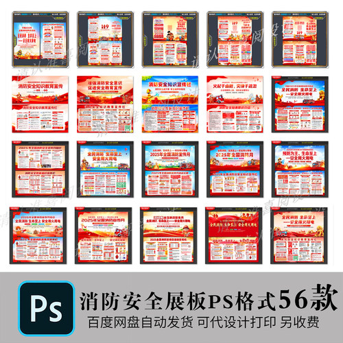 消防安全宣传栏展板安全生产防火知识常识宣传教育海报ps素材模板