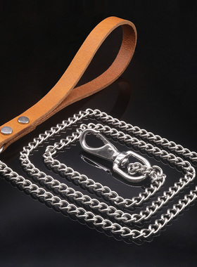 牛皮不锈钢狗狗牵引绳防咬狗链子小型犬中型大型遛狗绳狗带牵引带