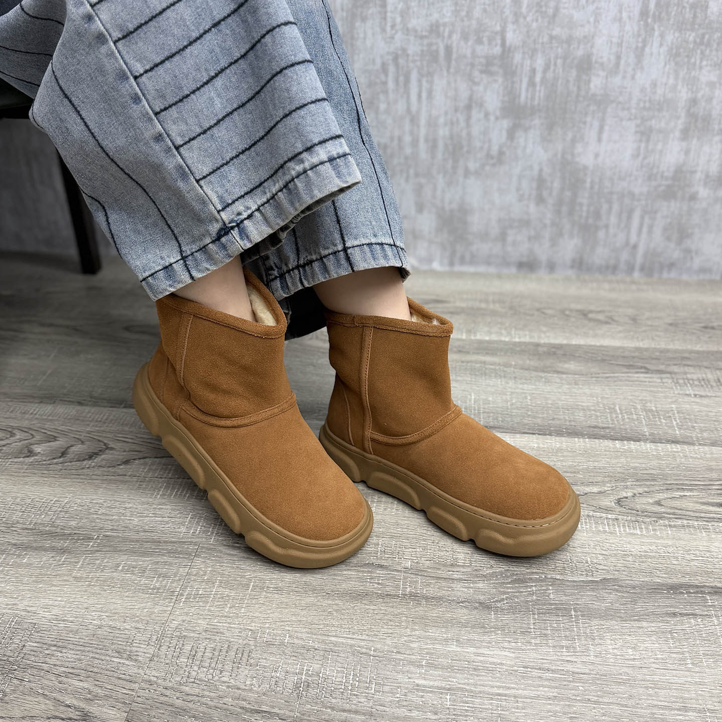 艺鞜2026年冬季新款磨砂真皮羊皮毛一体手工走线厚底一脚蹬雪地靴,女鞋,时尚雪地靴,淘宝优惠券,粉丝福利购,淘宝优惠卷