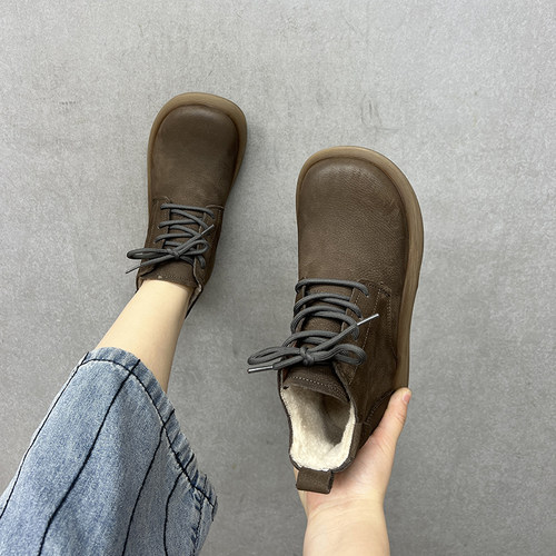 真皮厚底加绒短靴保暖棉靴