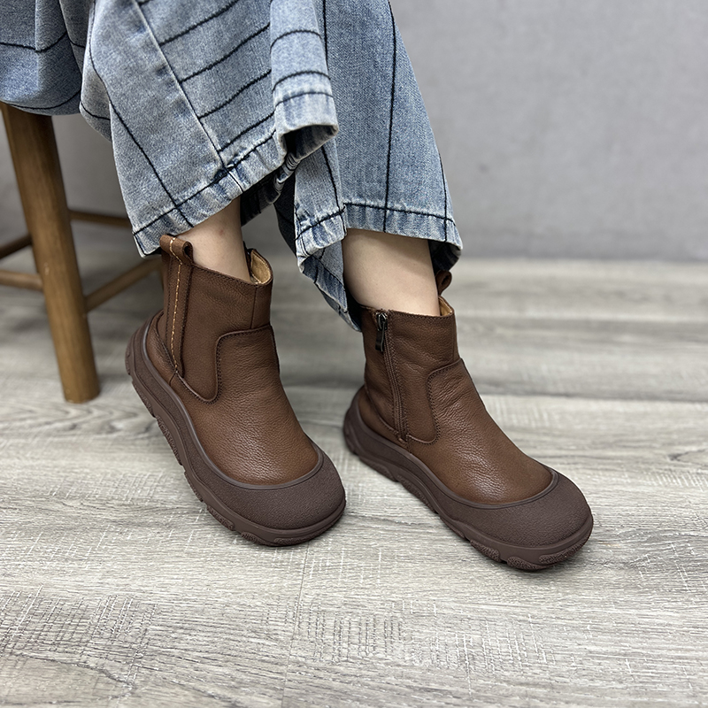 厚底包头侧拉链民族风雪地靴