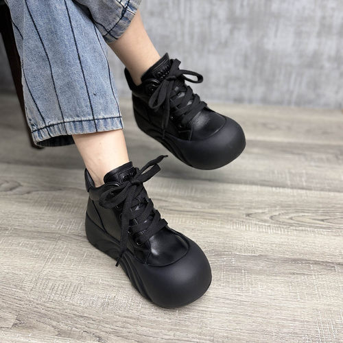 加绒马丁靴保暖系带松糕短靴子女