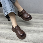 新款 厚底大圆头娃娃穆勒鞋 皮带扣女鞋 艺鞜2026春季 松糕T字单鞋 子