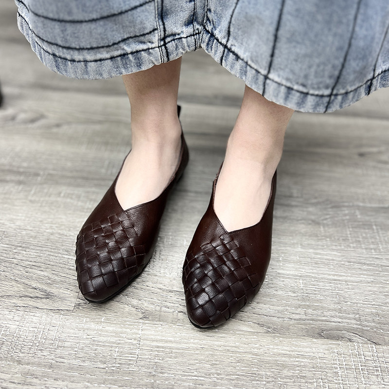 艺鞜原创2026年春夏新款真皮平底编织尖头复古一脚蹬浅口单鞋子女,女鞋,浅口单鞋,淘宝优惠券,粉丝福利购,淘宝优惠卷