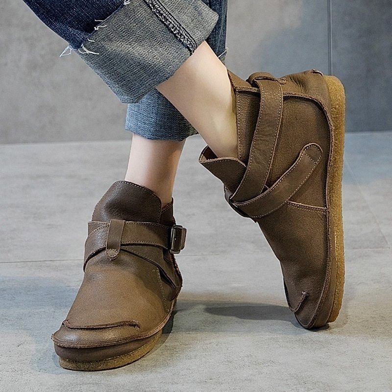 艺鞜日系春秋文艺复古原创皮带扣厚底真皮舒适休闲短靴女马丁靴,女鞋,时装靴,淘宝优惠券,粉丝福利购,淘宝优惠卷