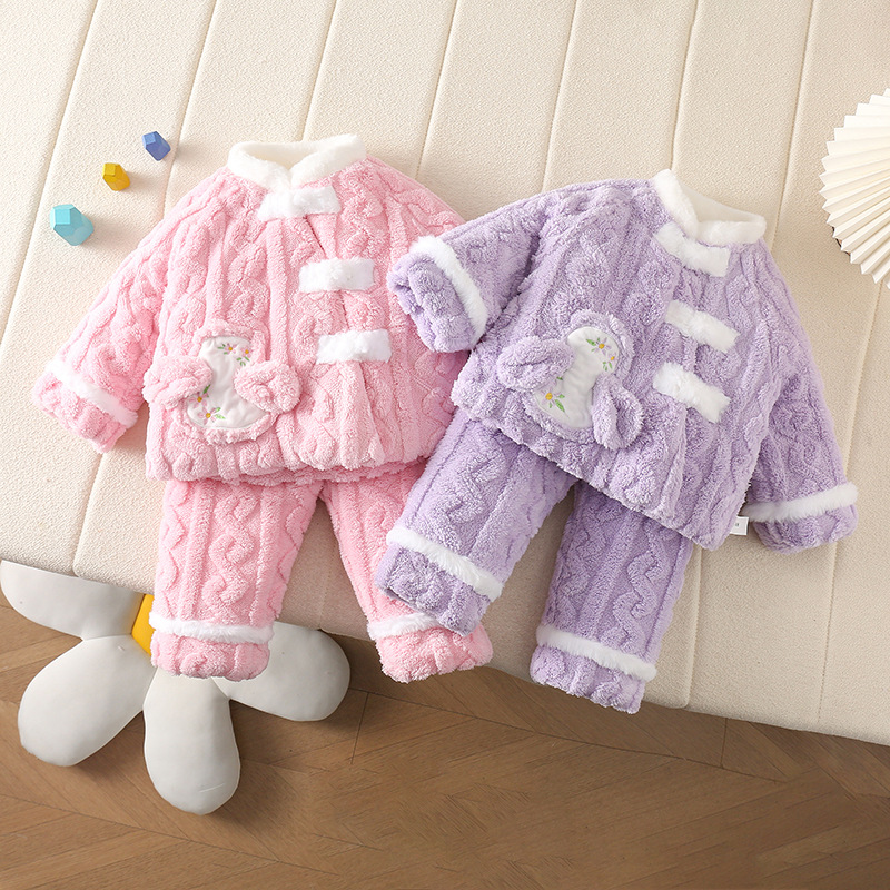 女宝宝睡衣冬装加绒加厚款珊瑚绒