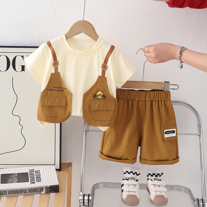 婴儿衣服夏季韩版休闲潮流小童短袖卫衣两件套1-2岁3男女宝宝夏装