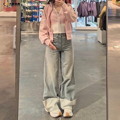Adidas三叶草26年春季女子复古脚宽松阔腿裤牛仔长裤KW4518KW4517