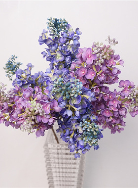 紫丁香花手感保湿仿真花家居餐桌装饰花艺法式紫蓝色花材婚庆假花