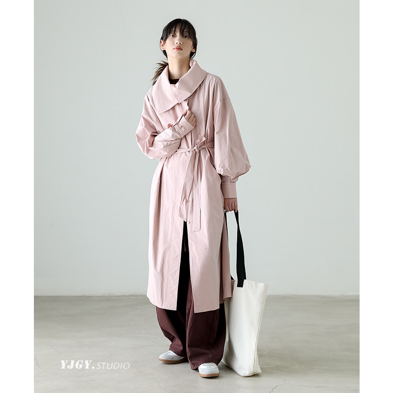 印计谷羽纯棉薄款风衣裙