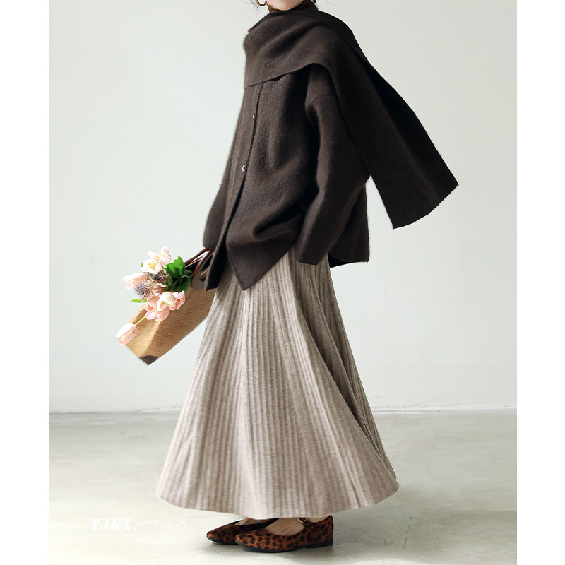 印计谷羽设计感浣熊绒针织披肩外套女复古高级感百搭毛呢上衣F790