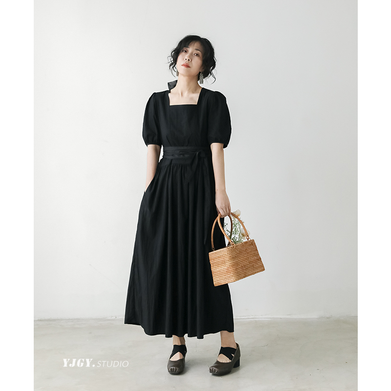 印计谷羽 法式复古高级感显瘦连衣裙女2024新款气质小众长裙F890