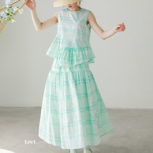 F1117 套装 原创设计25春夏新款 不规则立裁花苞背心高腰半身裙无袖