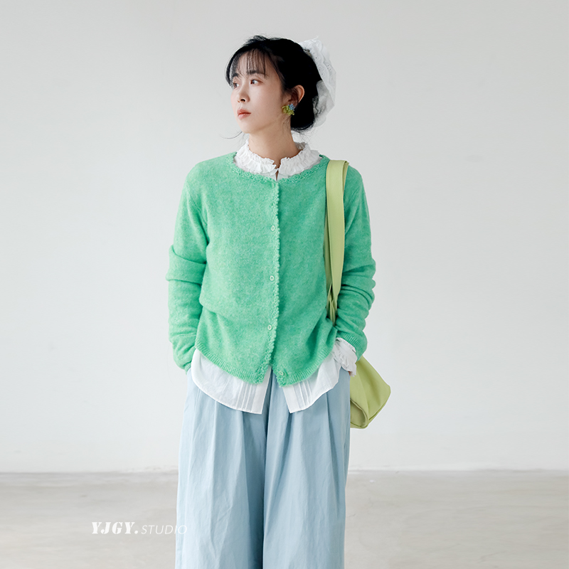 印计谷羽羊毛衣开衫百搭韩系毛衣