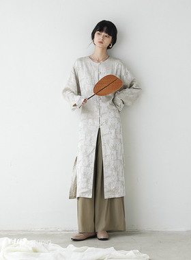 印计谷羽设计感新中式提花长款衬衫外套女早秋季新款百搭长衫F688