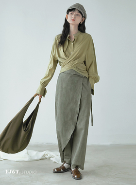 印计谷羽 新中式休闲裤女早秋2024新款设计感扎染长裤阔腿裤F678