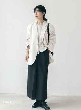 印计谷羽 压褶半身裙女小个子高级感纯色高腰显瘦垂坠感半裙F560