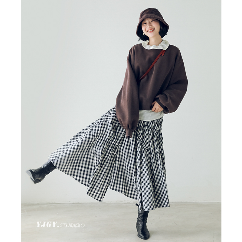 印计谷羽高腰不规则抽褶半裙