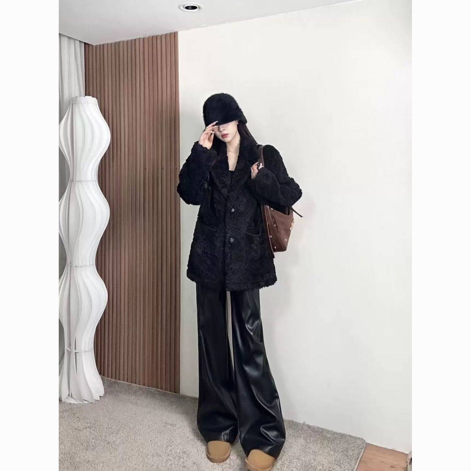 黑色微喇阔腿直筒皮裤女秋冬韩版高腰PU皮网红休闲裤小个子拖地裤,女装/女士精品,休闲裤,淘宝优惠券,粉丝福利购,淘宝优惠卷