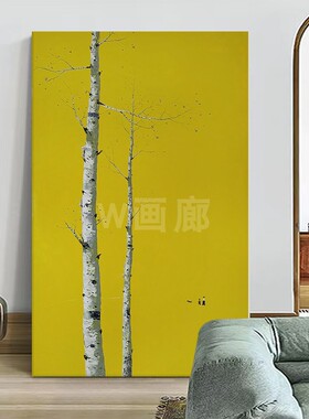 抽象白桦树纯油画风景客厅装饰画现代简约玄关挂画