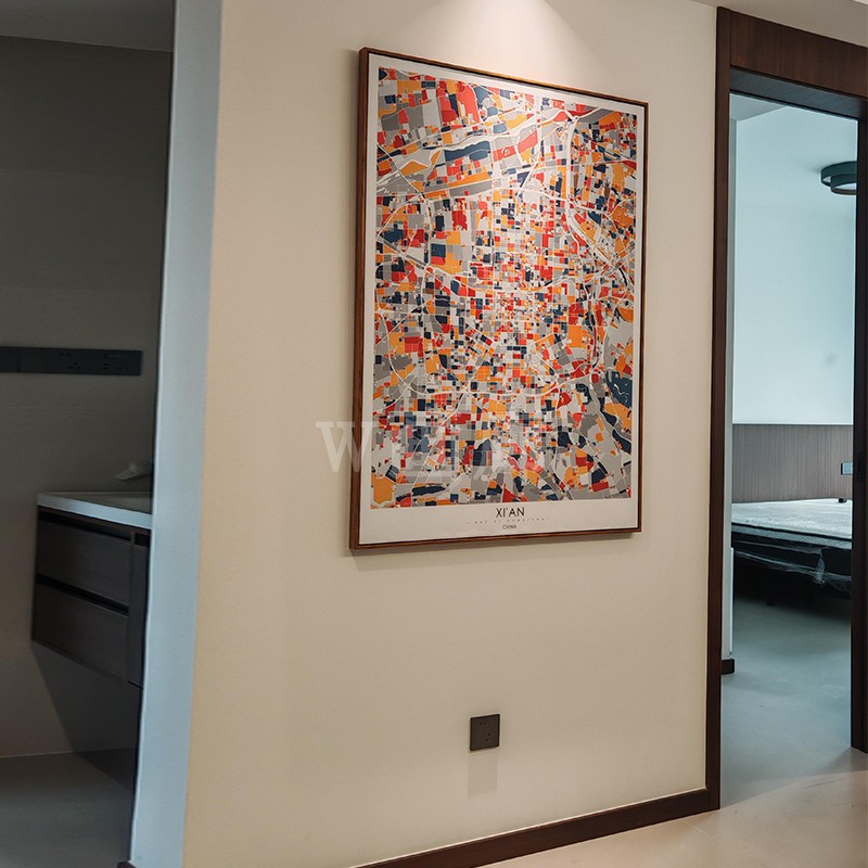 现代色块艺术北欧线描城市地图装饰画客厅沙发背景墙挂画餐厅壁画图片