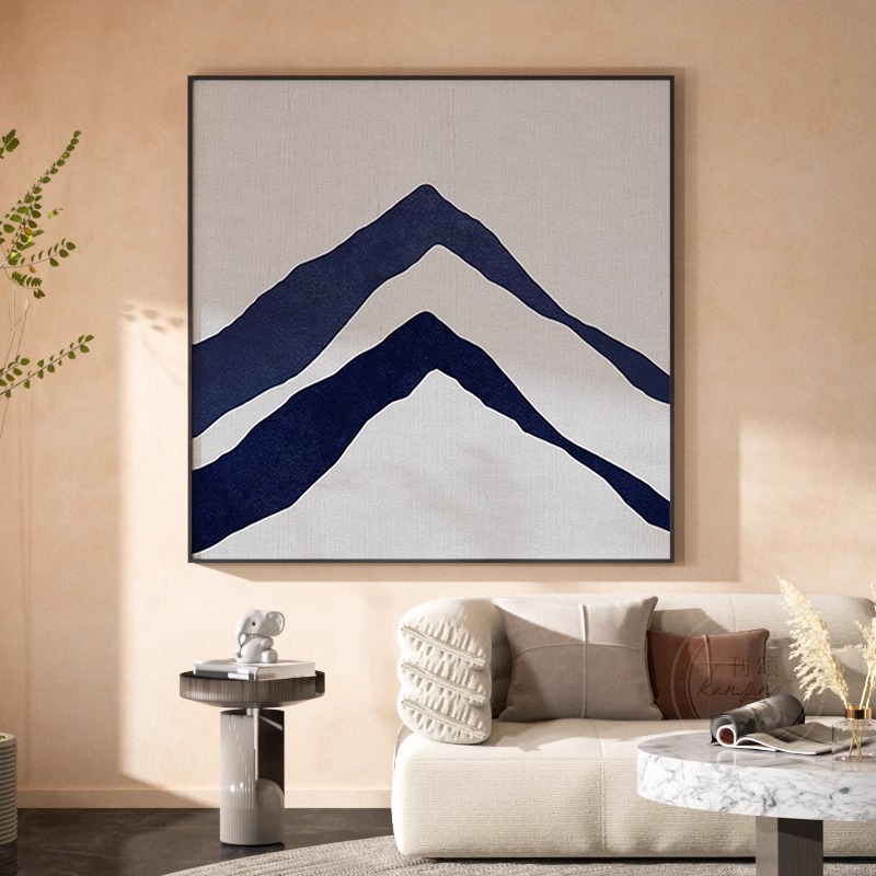 蓝色极简山峰抽象艺术客厅沙发书房装饰画壁画走廊玄关方形挂画图片