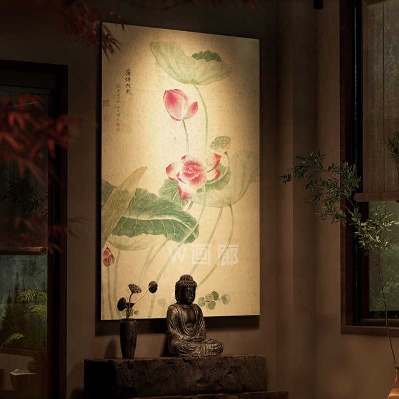 荷影墨香宋代美学客厅装饰画新中式复古荷花玄关挂画高级餐厅壁画图片