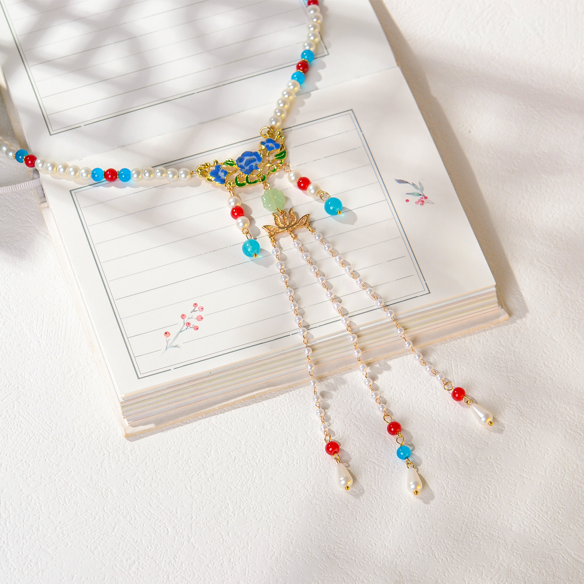 汉服璎珞项链仿珍珠圆珠链合金