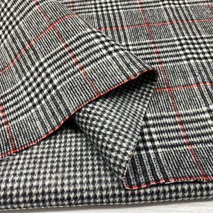 英伦复古千鸟格双面羊绒羊毛面料秋冬厚黑白格子羊绒大衣服装布料