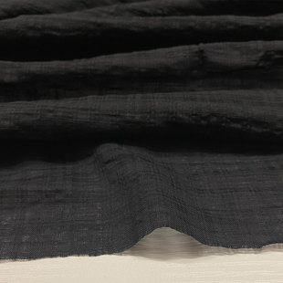 薄款全棉柔软微透明黑色格纹泡泡棉衬衫连衣裙春夏凉爽服装布面料