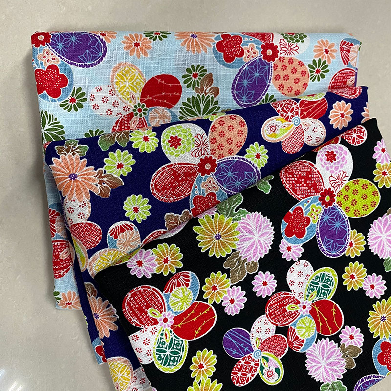 进口印花竹节棉麻布料日式和风花布衣民族风旗袍汉服抱枕手工面料