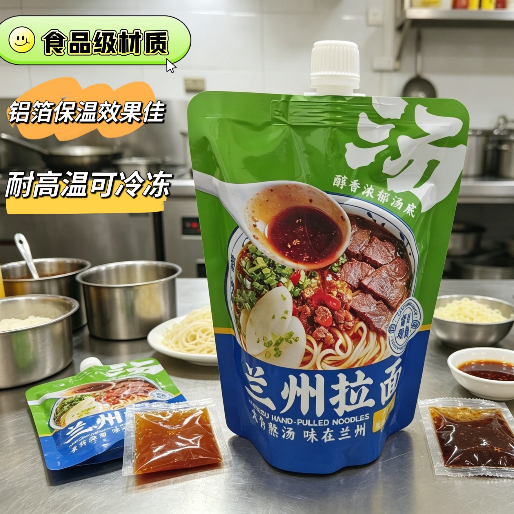 加厚纯铝外卖汤袋耐高温兰州拉面汤袋打包分装袋一次性吸嘴袋