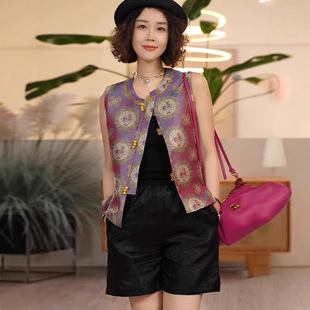 胡德银大师真丝浮光锦马甲女装2025新中式国风桑蚕丝坎肩无袖