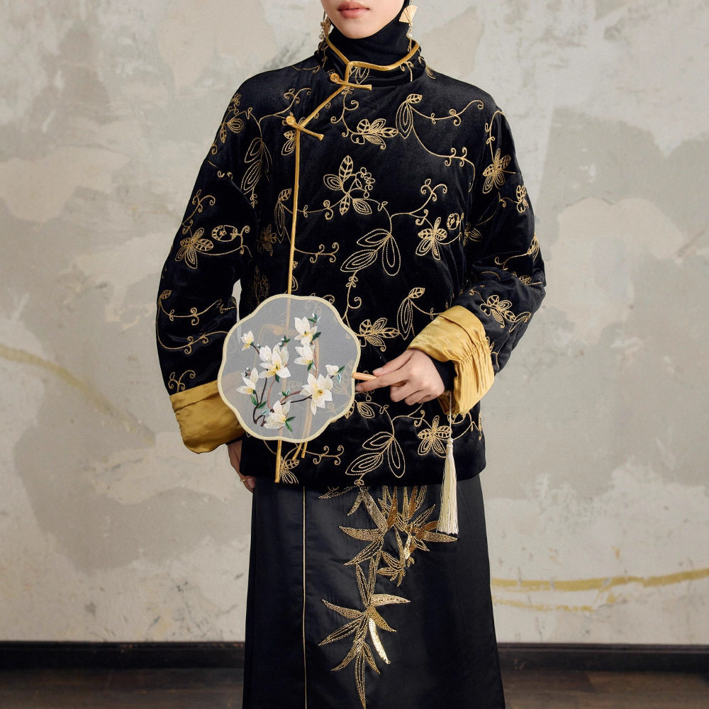 新中式短款复古棉衣女装2025冬装金丝绒文艺国风绣花棉服上衣