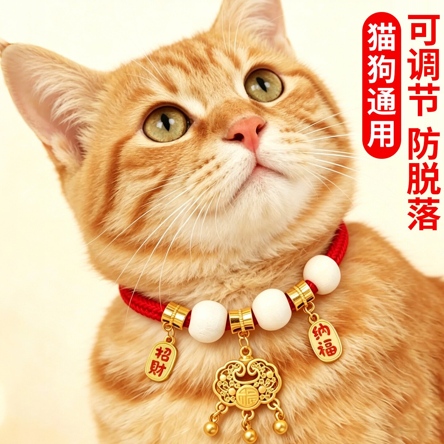 中式招财纳福宠物项圈可调节卡通猫狗饰品天然长效驱虫猫狗通用