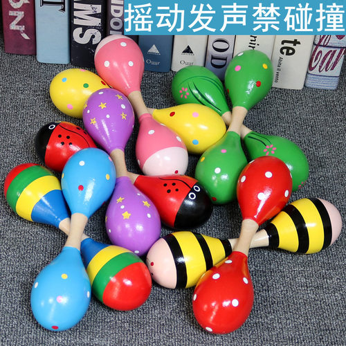 双头沙锤早教音乐乐器节奏沙球儿童玩具3--4摇铃红色抓握追听训练