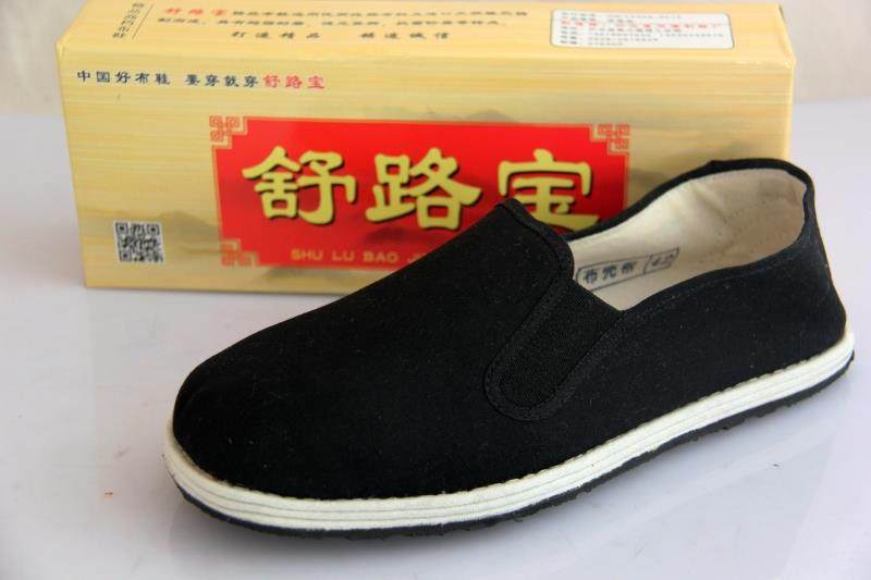 黑色低帮套脚千层底松紧口休闲鞋