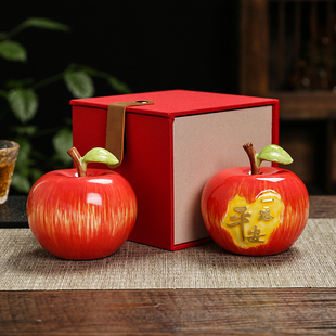 一路平安汽车摆件可爱陶瓷仿真苹果车载内装 饰用品 饰中控台车上装