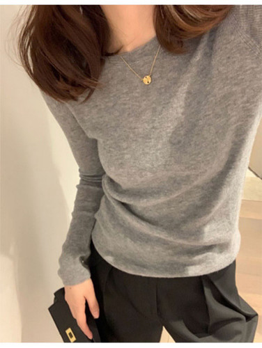 轻奢【圆领】绵羊毛打底衫女内搭春款长袖针织衫修身弹xz151